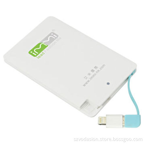 2014 New Fashion Credit Card Portable 1500mAh/2000mAh/2500mAh Power Bank with Built-in Cable